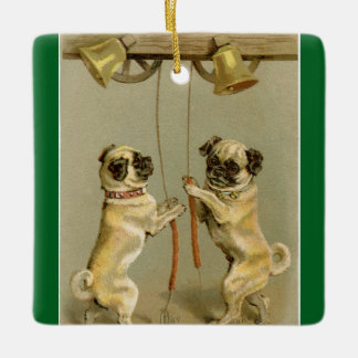 New Year Pugs Ringing Bells Ornament セラミックオーナメント