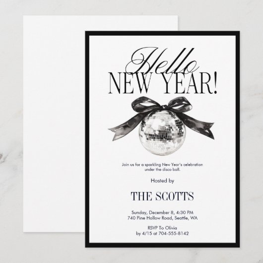 New Year’s Eve Hello New Year Disco Ball 招待状 (正面/裏面)