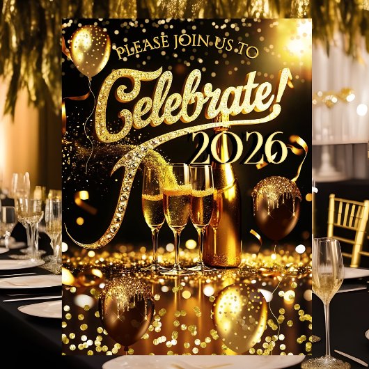 New Year’s Eve Party Celebrate Champagne Streamers 招待状