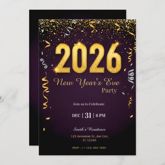 New Year’s Eve Party Invitation | NYE Celebration  招待状 (正面/裏面)