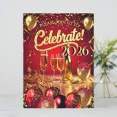 New Year’s Eve Party Red Gold Champagne Streamers 招待状 (スタンド正面)