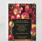 New Year’s Eve Party Red Gold Champagne Streamers 招待状 (裏面)