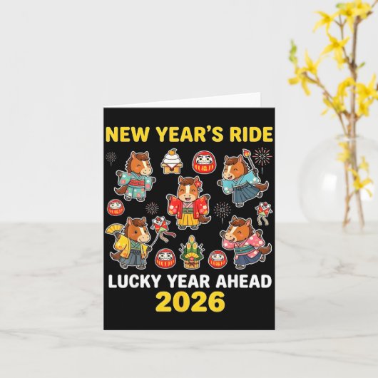 New Year’s Ride 2026 Cute Zodiac Celebration Graph カード (黄色い花)