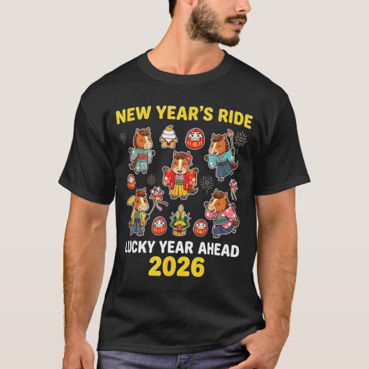 New Year’s Ride 2026 Cute Zodiac Celebration Graph Tシャツ (正面)