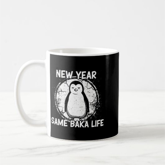 New Year Same Baka Life Baka Penguin コーヒーマグカップ (左)