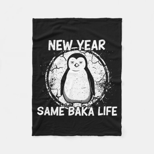 New Year Same Baka Life Baka Penguin  フリースブランケット (正面)