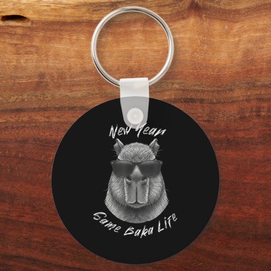New Year Same Baka Life Capybara Joke  キーホルダー (正面)