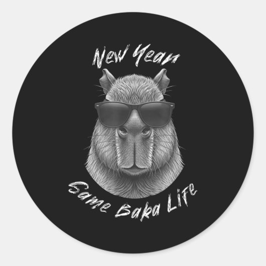 New Year Same Baka Life Capybara Joke ラウンドシール (正面)