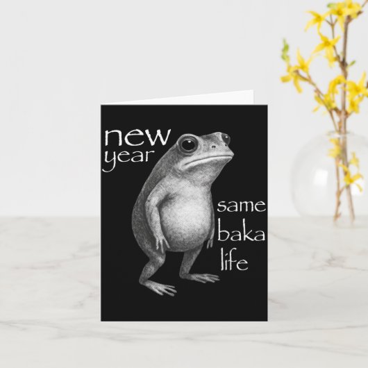 New Year Same Baka Life Funny Frog Joke  カード (黄色い花)