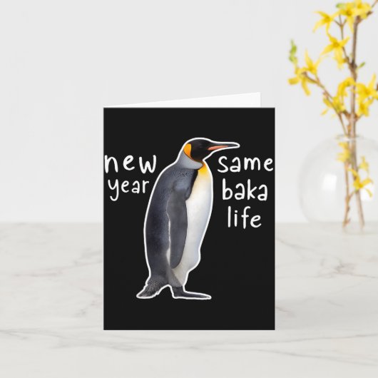 New Year Same Baka Life Funny Penguin  カード (黄色い花)
