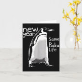 New Year Same Baka Life Penguin Funny Joke Sarcast カード (黄色い花)