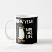 New Year Same Baka Life Penguin Joke コーヒーマグカップ (左)
