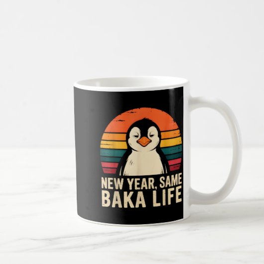 New Year Same Baka Life Penguin Joke  コーヒーマグカップ (右)