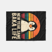 New Year Same Baka Life Penguin Joke フリースブランケット (正面(横))