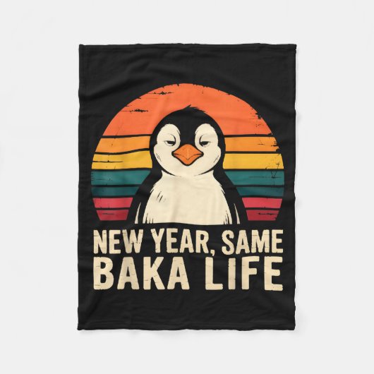 New Year Same Baka Life Penguin Joke フリースブランケット (正面)