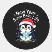 New Year Same Baka Life Penguin Joke  ラウンドシール (正面)