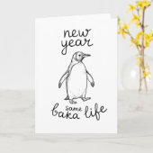 New Year Same Baka Life Penguin Joke Funny Animal カード (黄色い花)