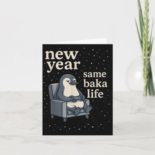 New Year Same Baka Life Penguin Joke Gaming Video  カード (正面)