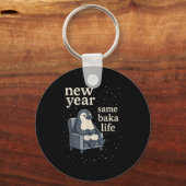 New Year Same Baka Life Penguin Joke Gaming Video  キーホルダー (正面)