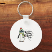 New Year Same Baka Life Penguin Meme Joke  キーホルダー (正面)