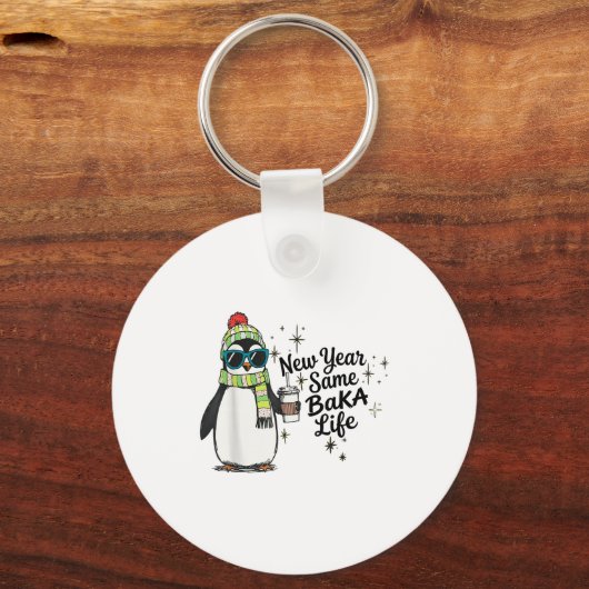 New Year Same Baka Life Penguin Meme Joke キーホルダー (正面)