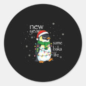New Year Same Baka Life Penguin New Year Sarcastic ラウンドシール (正面)