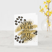 New Year Same Hot Mess Golden Leopard Print カード (黄色い花)
