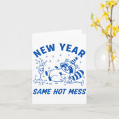 New Year Same Hot Mess Raccoon Fun Party カード (黄色い花)