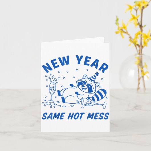 New Year Same Hot Mess Raccoon Fun Party  カード (黄色い花)