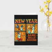 New Year Same Silly Goose Funny Retro Party Gift カード (黄色い花)