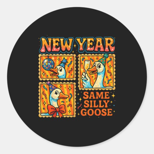 New Year Same Silly Goose Funny Retro Party Gift ラウンドシール (正面)