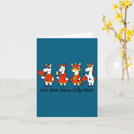 New Year Same Silly Horse Funny Chinese Lunar New カード (黄色い花)