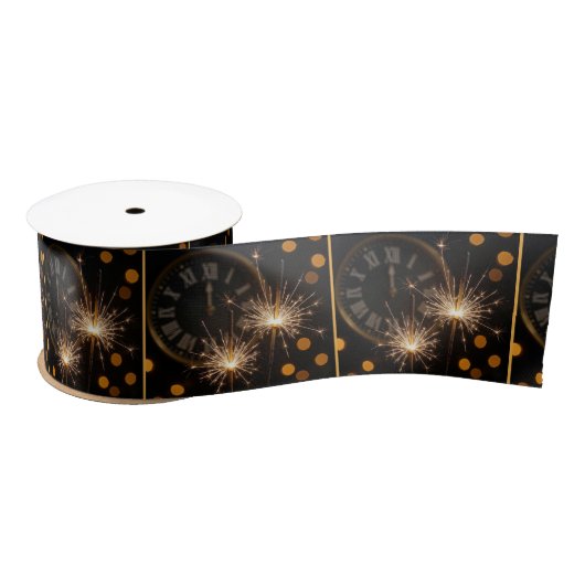 New Year Sparklers On a Midnight Clock サテンリボン (リール)