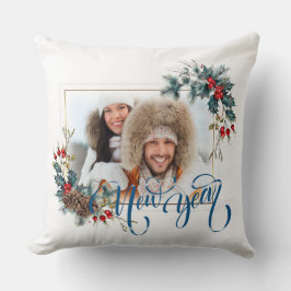 New Year Winter Photo in Blueスタイル クッション