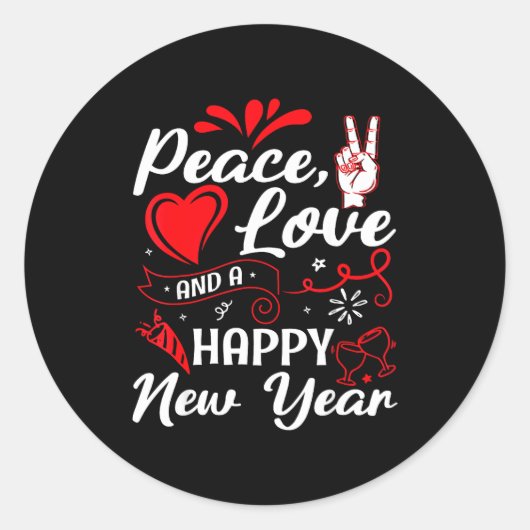 New Year Wishes, Peace, Love, Happy New Year, New  ラウンドシール (正面)
