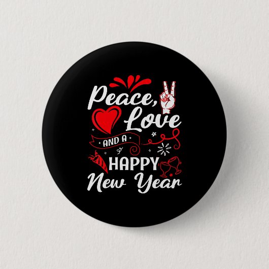 New Year Wishes, Peace, Love, Happy New Year, New 缶バッジ (正面)