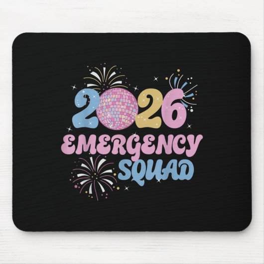 New Years 2026 Eve Emergency Squad Disco Ball Fire マウスパッド (正面)