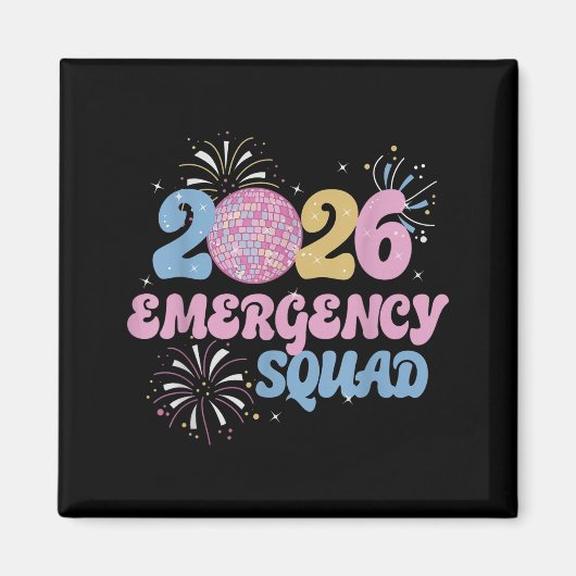New Years 2026 Eve Emergency Squad Disco Ball Fire マグネット (正面)