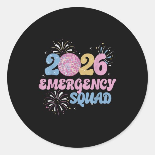 New Years 2026 Eve Emergency Squad Disco Ball Fire ラウンドシール (正面)