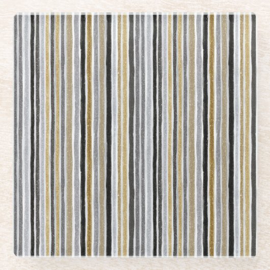 New Year's Blue Gold Black Stripes ガラスコースター (正面)