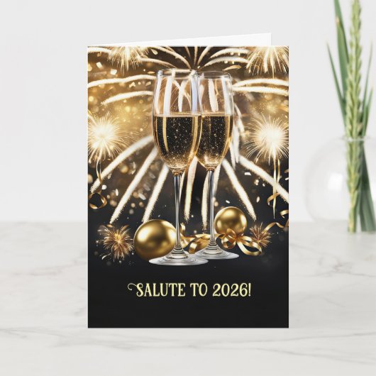 New Years Cheers Salute 2026 Champagne Fireworks  カード (正面)