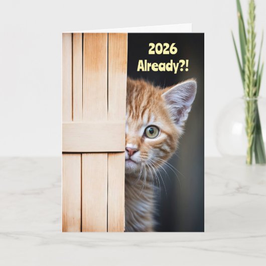 New Years Cute Funny 2026 Ginger Orange Kitten  カード (正面)