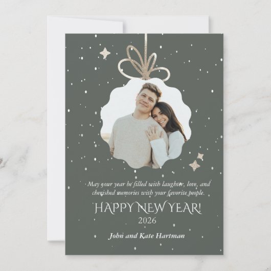 New Years Dark Holiday Green with Photo  (正面)