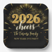 New Year's Eve 2026 Party Gold & Black ペーパープレート (正面)