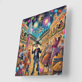 New Year's Eve Celebration El Año Viejo スクエア壁時計 (傾斜)