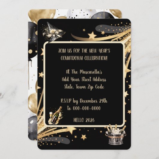 New Year's Eve Celebration Invitation 招待状 (正面/裏面)