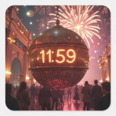 New Year's Eve Countdown Clock with Fireworks スクエアシール (正面)
