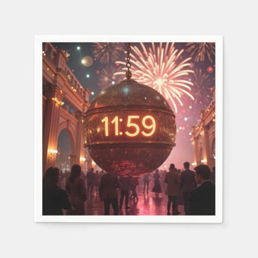 New Year's Eve Countdown Clock with Fireworks スタンダードカクテルナプキン (正面)