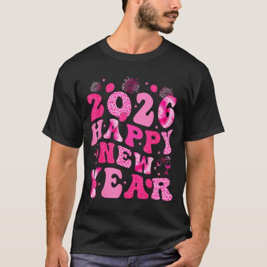 New Year's Eve Hello 2026 Groovy Family Matching C Tシャツ (正面)