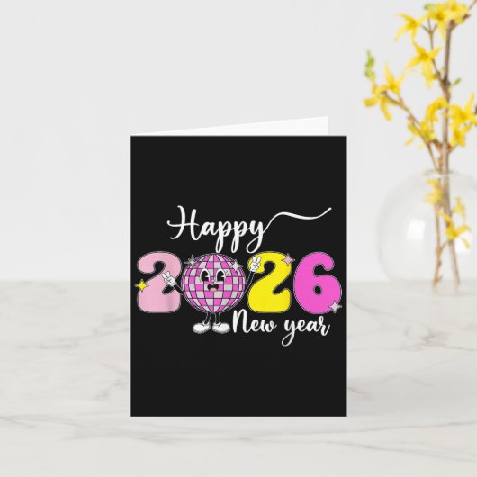 New Years Eve Hello 2026 Happy New Year 2026 Disco カード (黄色い花)